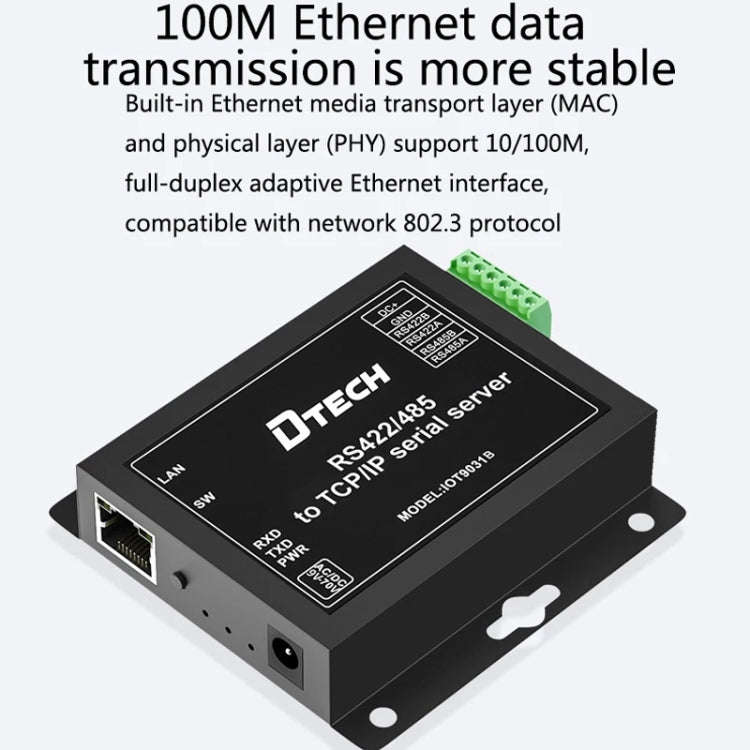 DTECH IOT9031B RS485/422 To TCP/IP Ethernet Serial Port Server, CN Plug, IOT9031B RS485/422 To TC...