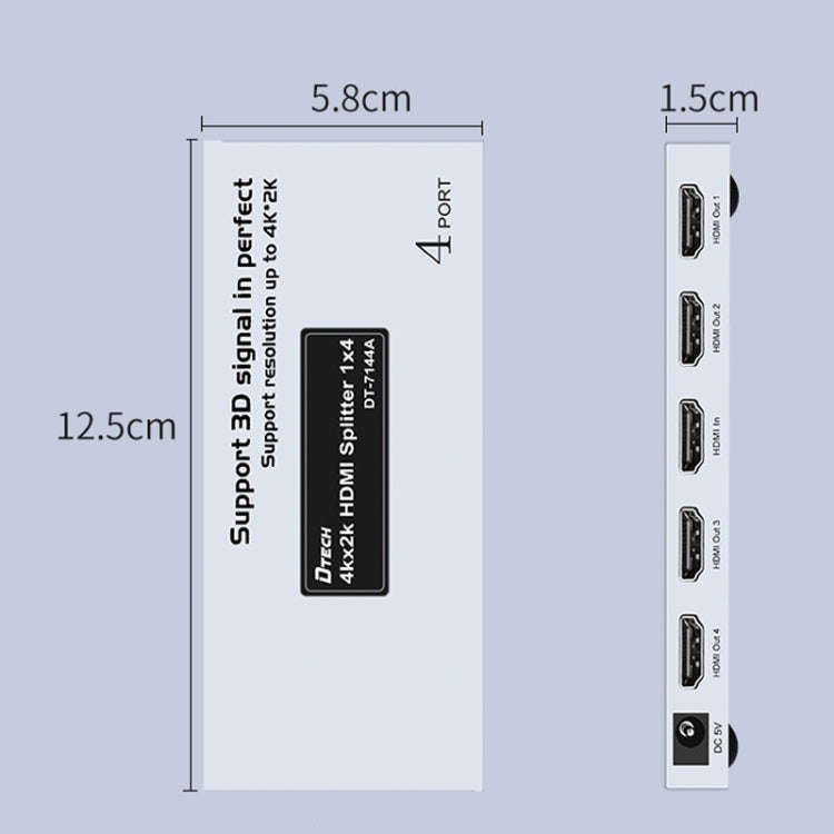 DTECH DT-7144A HDMI 2.0 1 In 4 Out 4K X 2K HD Video Splitter, CN Plug, DT-7144A