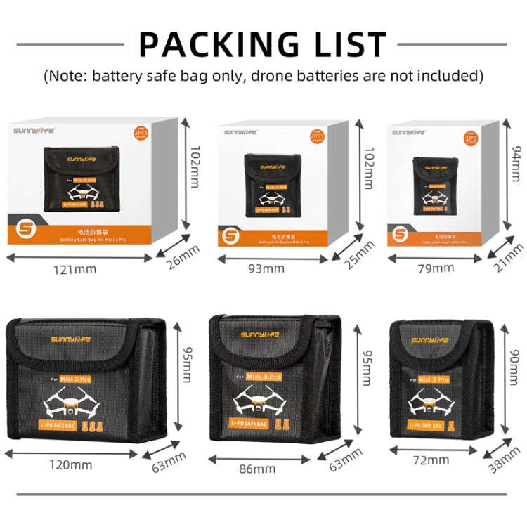 Sunnylife  Battery Explosion-proof Bag Storage Bag for DJI Mini 3 Pro,Size:, Can Hold 1 Battery, ...