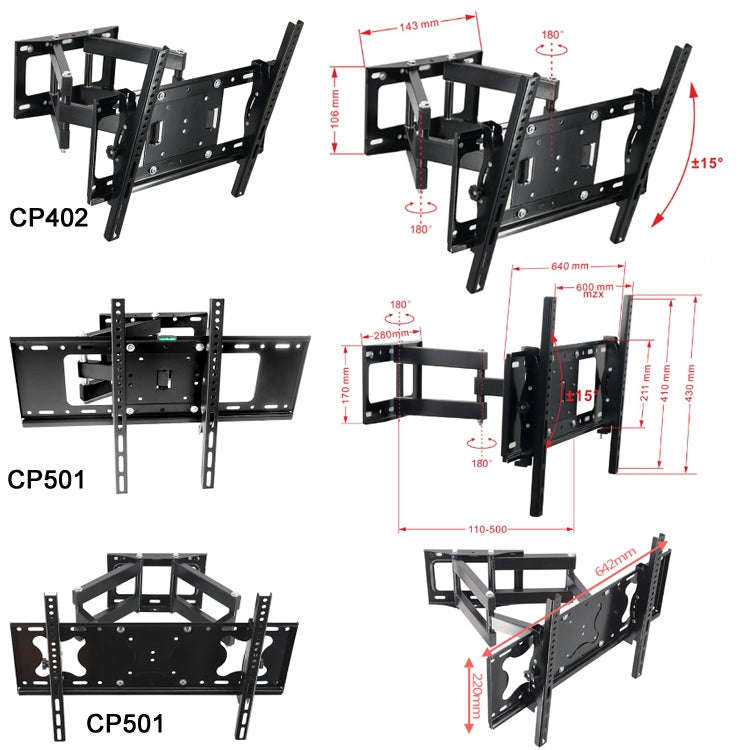 Telescopic Rotation Adjustable Tilt TV LCD Screen Wall Bracket, Model: CP502 (32-65 inches), CP50...