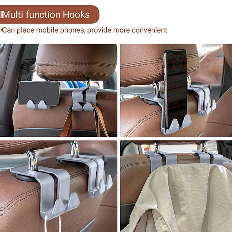 10PCS A-3 Car Hidden Seat Back Hook Multifunctional Rear Phone Holder Hook, Gray With Storage Box