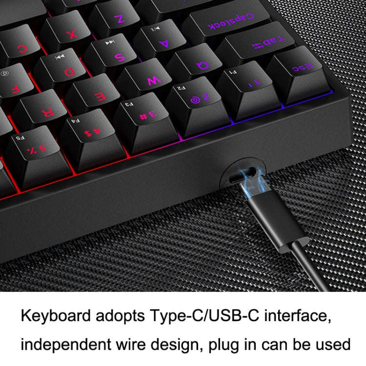 LEAVEN K620 61 Keys Hot Plug-in Glowing Game Wired Mechanical Keyboard, Cable Length: 1.8m, Black...