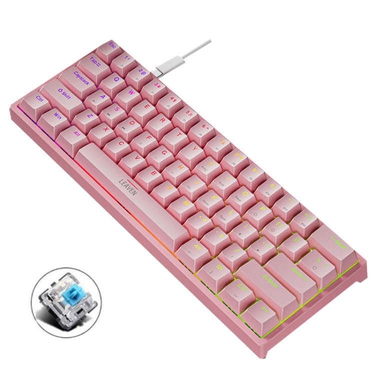 LEAVEN K620 61 Keys Hot Plug-in Glowing Game Wired Mechanical Keyboard, Cable Length: 1.8m, Black...
