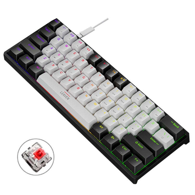 LEAVEN K620 61 Keys Hot Plug-in Glowing Game Wired Mechanical Keyboard, Cable Length: 1.8m, Black...