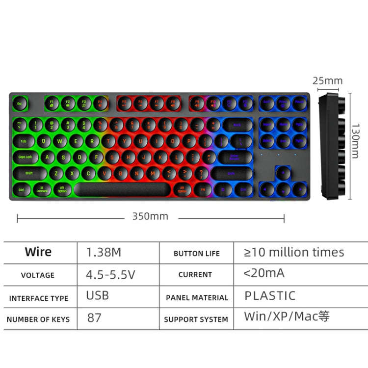 Dark Alien DK100 87 Keys Hot Plug-In Glowing Game Wired Mechanical Keyboard, Cable Length: 1.3m