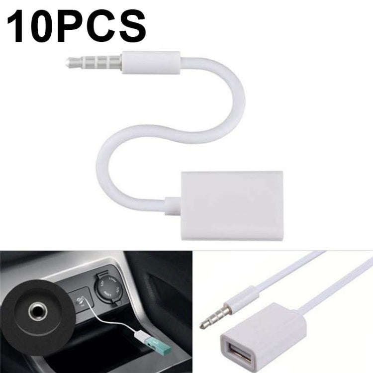 10 PCS Y-1502 14cm Car AUX Audio Cable To USB Car 3.5mm Adapter Cable, Y-1502