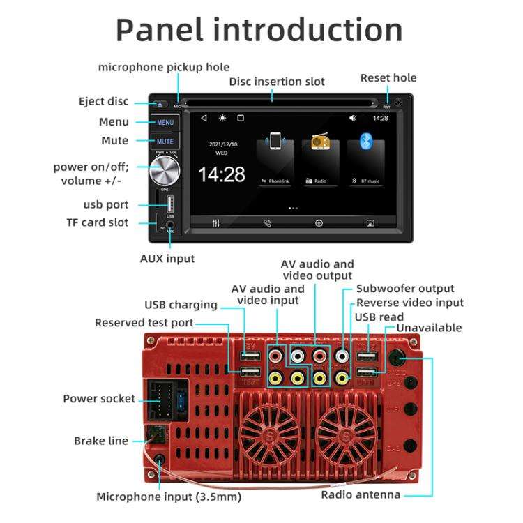 6.2 inch Bluetooth AUX Mobile Phone Interconnection USB Interface Car DVD