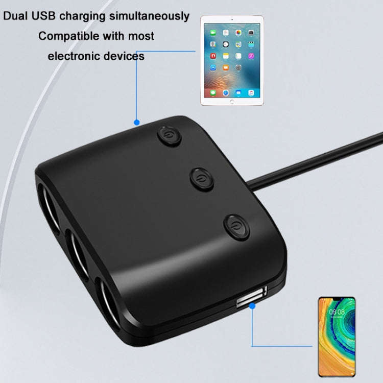 3 in 1 120W Car Cigarette Lighter Independent Switch Dual USB Charger, ZNB03S