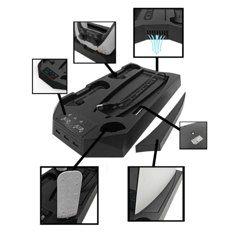 For PS5 DE/UHD 2 In 1 Handheld Console Cooling Stand Fan Base, White, Black