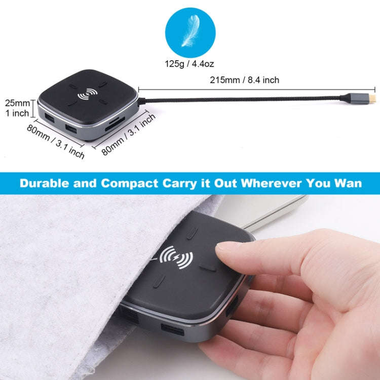 AY95 8 In 1 TYPE-C/USB-C To HUB Extended Dock Wireless Fast Charging Concentrator, 0.2m TYPE-C/USB-C