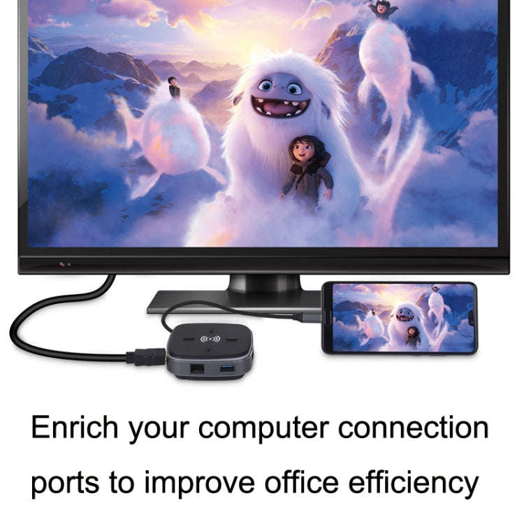 AY95 8 In 1 TYPE-C/USB-C To HUB Extended Dock Wireless Fast Charging Concentrator, 0.2m TYPE-C/USB-C