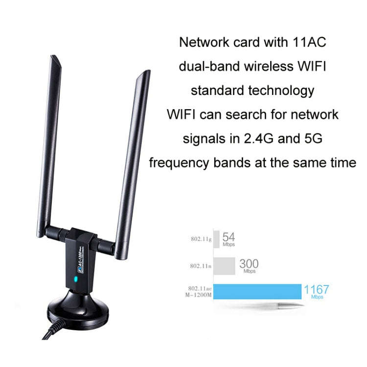 1200m Wireless Network Card 802.11AC USB3.0 Dual Frequency 2.4G/5.8G WiFi Receiver, 1200m USB3.0