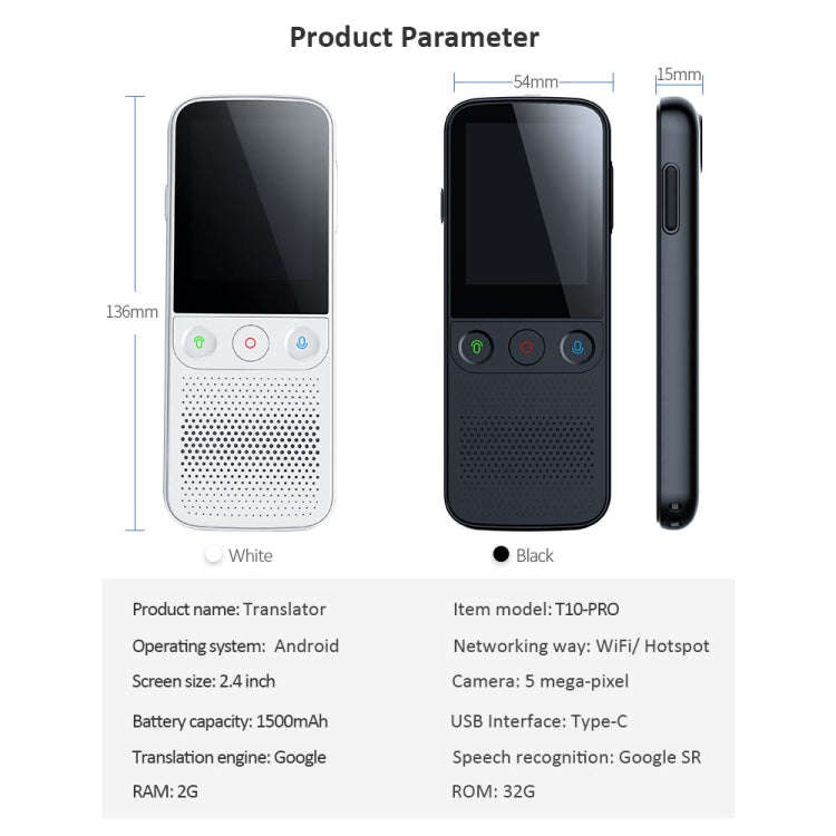 T10Pro Wifi Artificial Intelligence Photo / Recording Translating Machine Supports 138 Languages,...