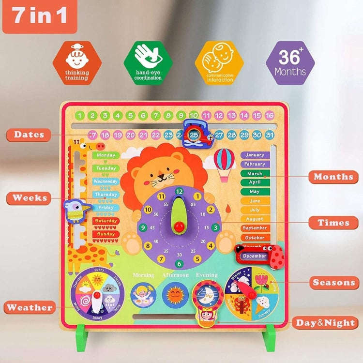 7 In 1 Kids Calendar & Teaching Clock Educational Toys, Lion