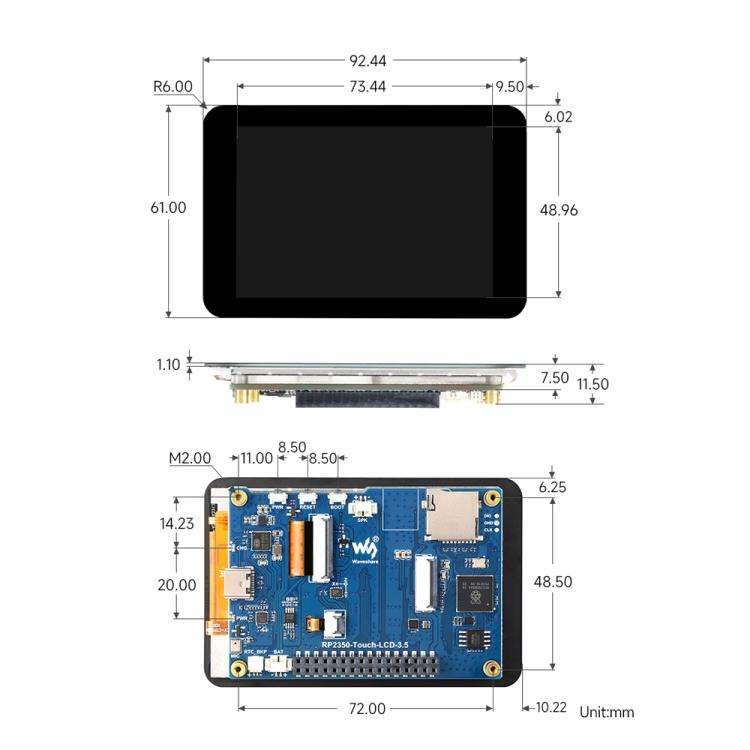 Waveshare RP2350 Dual-Core Development Board With 3.5-Inch 320x480 LCD, 65K Color Display, Standa...