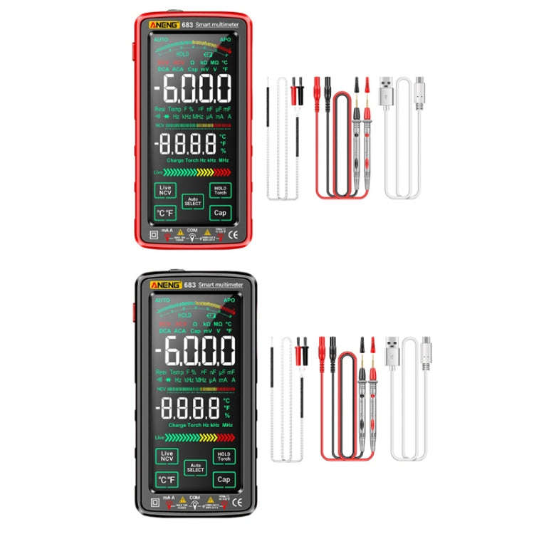 ANENG 683 Smart Touch Screen Automatic Range Rechargeable Multimeter, 683 Black, 683 Red