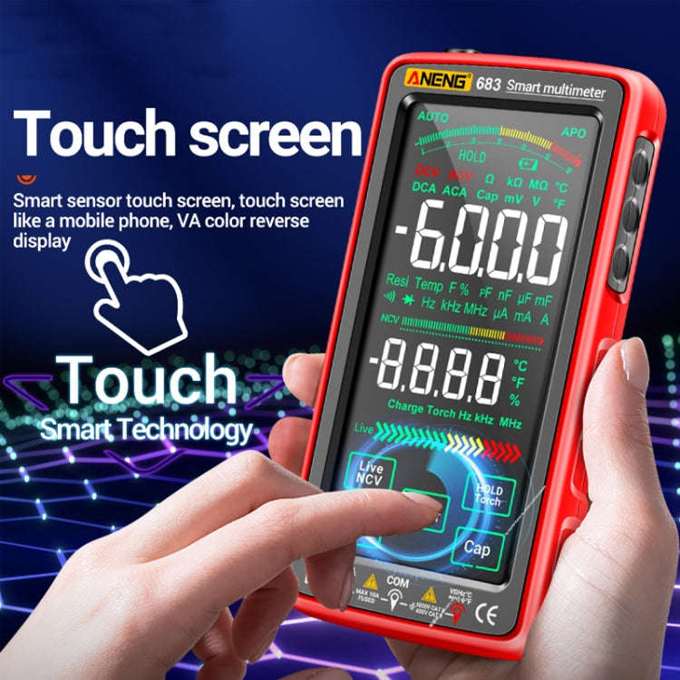 ANENG 683 Smart Touch Screen Automatic Range Rechargeable Multimeter, 683 Black, 683 Red
