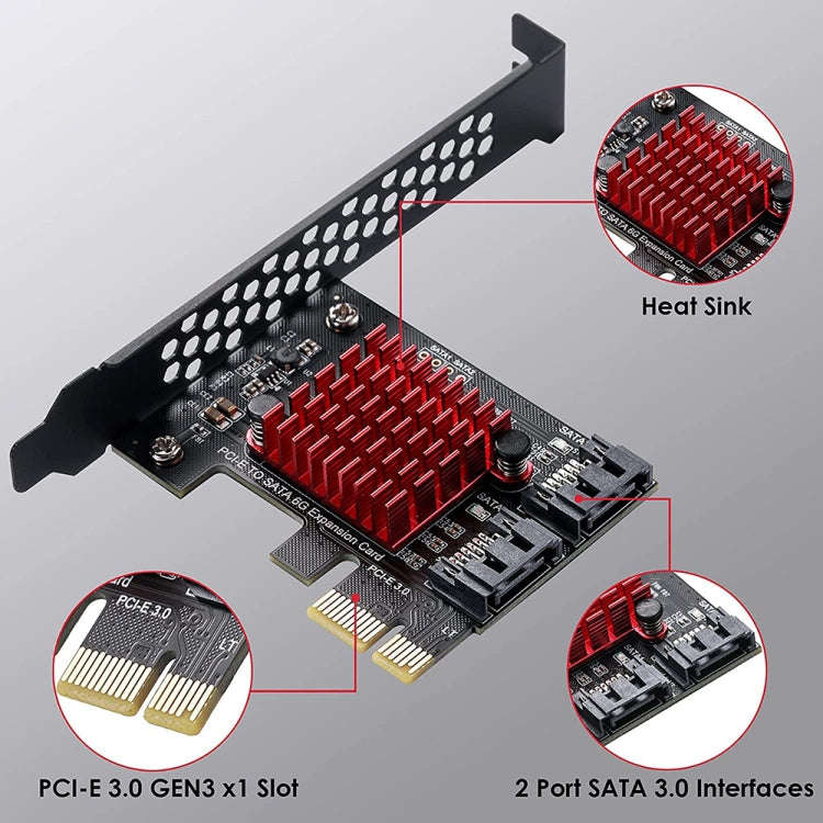 PCI-E 1X GEN3 To SATA3.0 Expansion Card 2 Ports 6Gbps Transfer Expansion IPFS Hard Disk, PCI-E 1X...