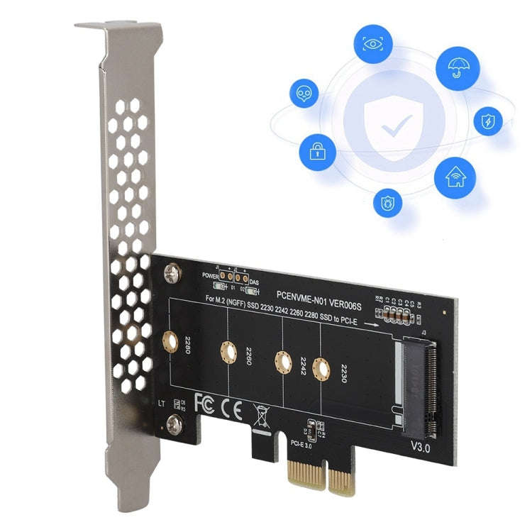 PCI-E 1X To M.2 NVME KEY-M SSD Riser Card Adapter, With Baffle, Without Baffle