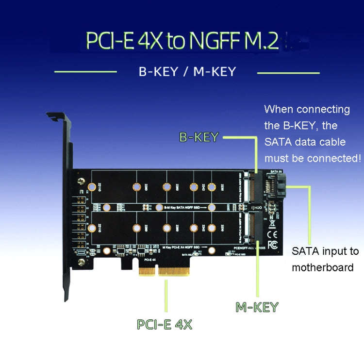 M.2 PCIe SSD Adapter Card PCIE 4x to M.2 Key M B Dual Interface Card, PCENGFF-N01