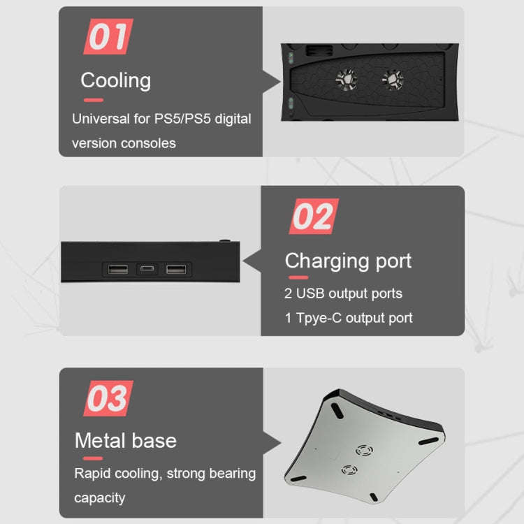 iplay HBP-270 For Sony PS5 Multifunctional Host Heat Dissipation Charging Base with Storage Rack,...
