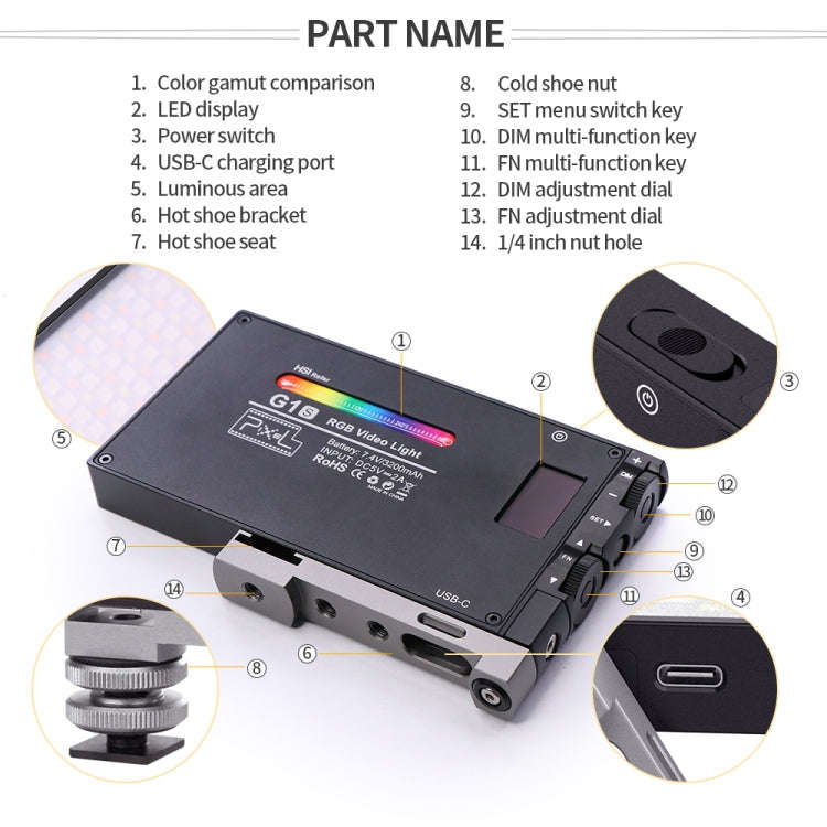 Pixel G1S Mini Outdoor RGB Color Fill Light Camera Small Desktop Lights
