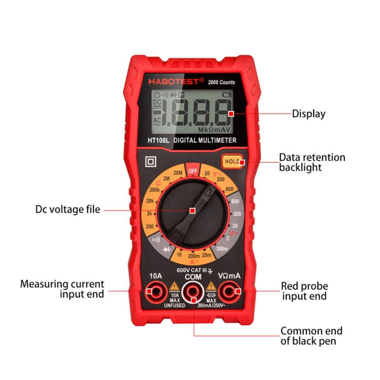 HT108L 600V 10A LCD Digital Multimeter DC Voltage Diode Frequency Multitester Current Tester, HT108L