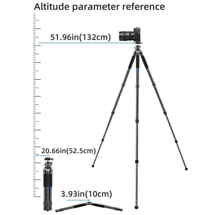 Carbon Fiber Portable Folding Tripod SLR Camera Low Gravity Center Gimbal Photography Bracket, BE...