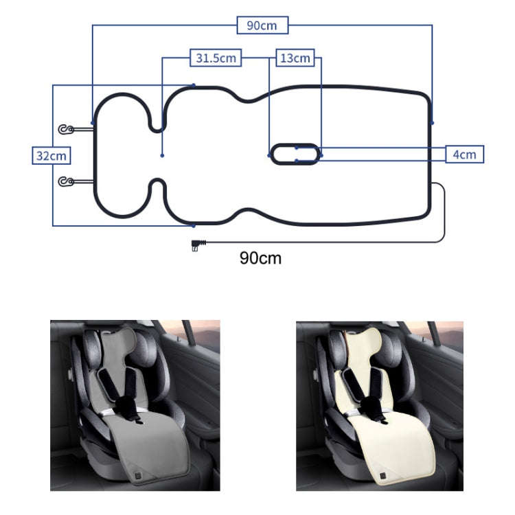Car USB Heated Seat Cushion Winter Plush Child Seat Pad, 90x32cm