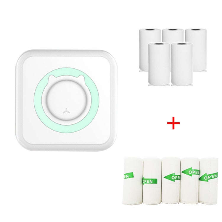 C15 Mini Student Bluetooth Inkless Photo Label Thermal Printer, Green+5 Paper, Pink+5 Paper, Gree...