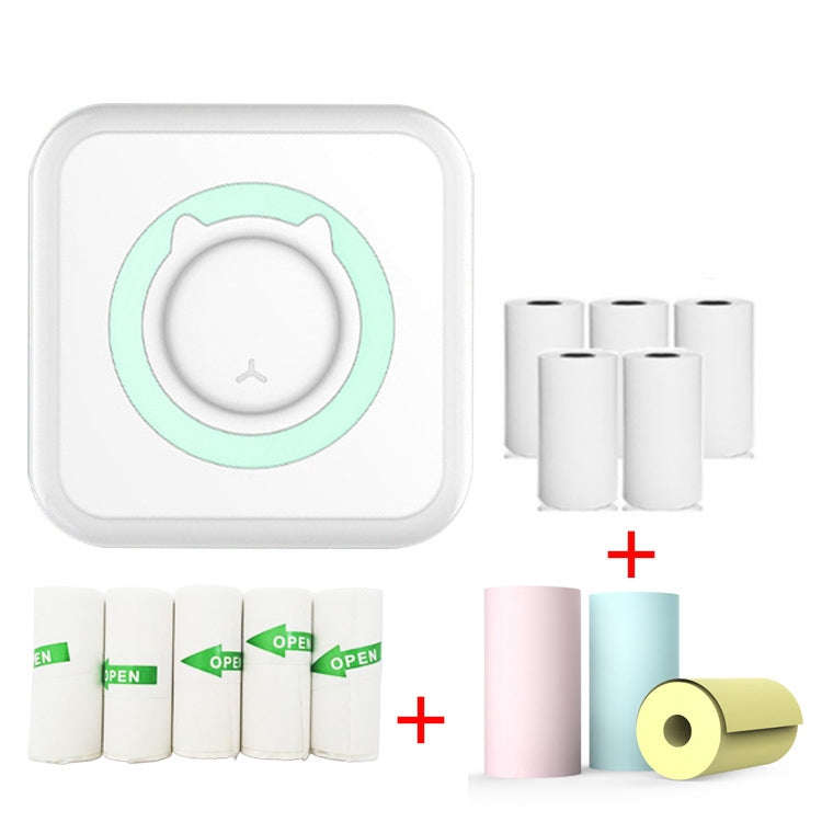 C15 Mini Student Bluetooth Inkless Photo Label Thermal Printer, Green+5 Paper, Pink+5 Paper, Gree...