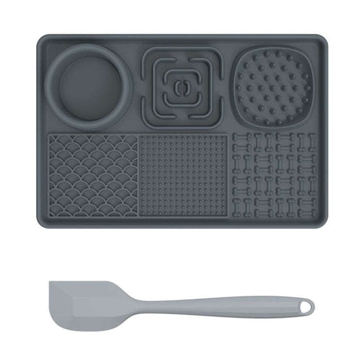 Pet Silicone Licking Dining Mat Rectangle 6 In 1 Dog Slow Feeding Pads With Scraper