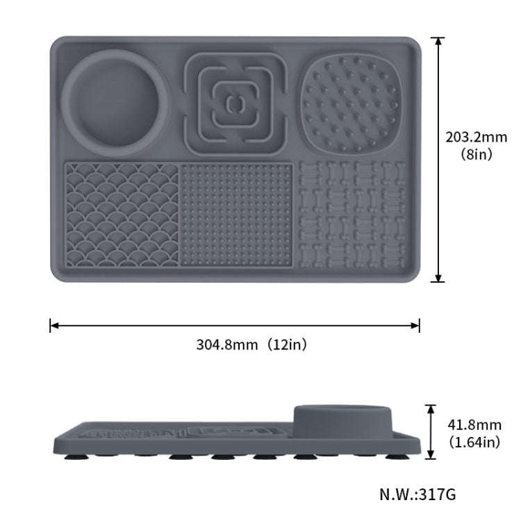 Pet Silicone Licking Dining Mat Rectangle 6 In 1 Dog Slow Feeding Pads With Scraper