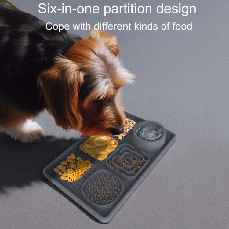 Pet Silicone Licking Dining Mat Rectangle 6 In 1 Dog Slow Feeding Pads With Scraper