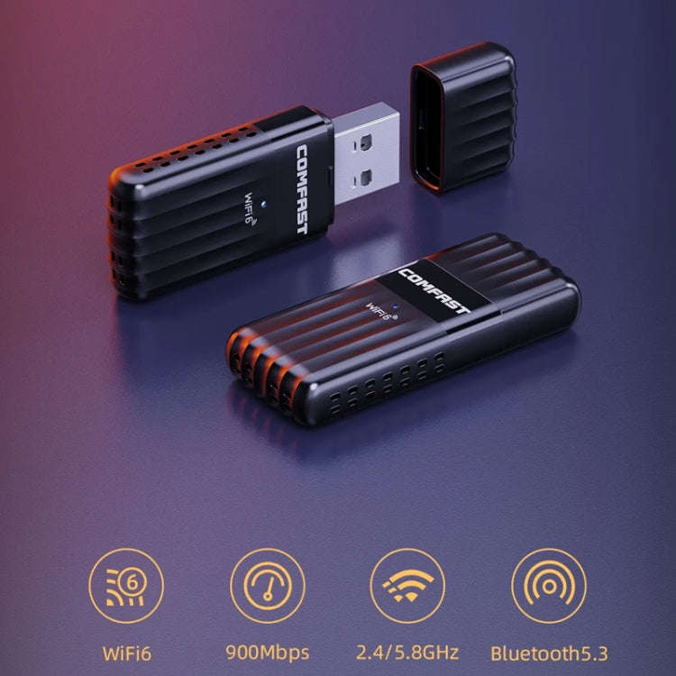 COMFAST CF-943AX WiFi6 USB Adapter AX900 Bluetooth 5.3 2.4G / 5.8G Wireless Network Card, CF-943AX