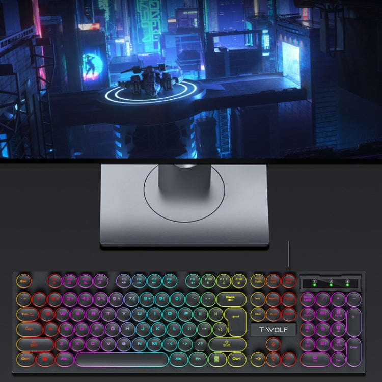 T-WOLF T80 104-Keys RGB Illuminated Office Game Wired Punk Retro Keyboard, Black, Pink, White