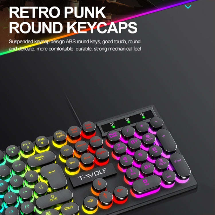 T-WOLF T80 104-Keys RGB Illuminated Office Game Wired Punk Retro Keyboard, Black, Pink, White