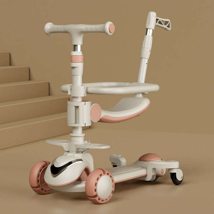XOEYU K8 Multifunctional Adjustable Folding Children Scooter with Music and Lights, Single Coffee...