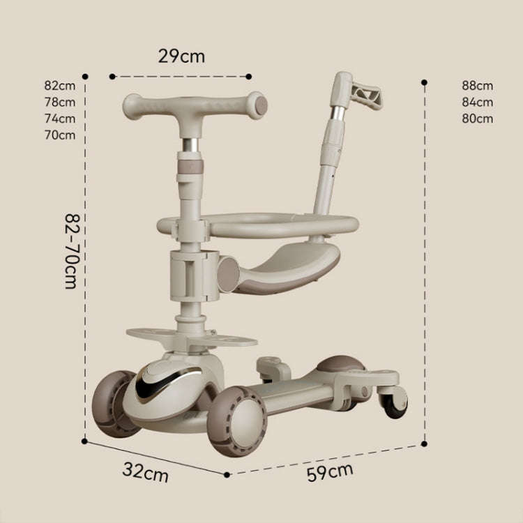 XOEYU K8 Multifunctional Adjustable Folding Children Scooter with Music and Lights, Single Coffee...