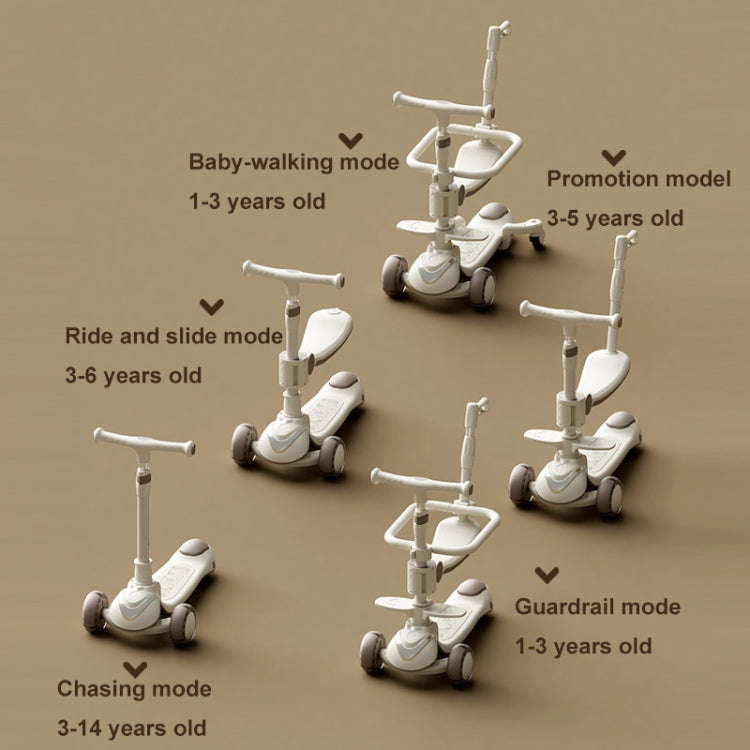 XOEYU K8 Multifunctional Adjustable Folding Children Scooter with Music and Lights, Single Coffee...