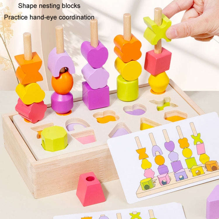 Children Wooden Geometric Shape Matching Enlightenment Beads Building Blocks Educational Toys