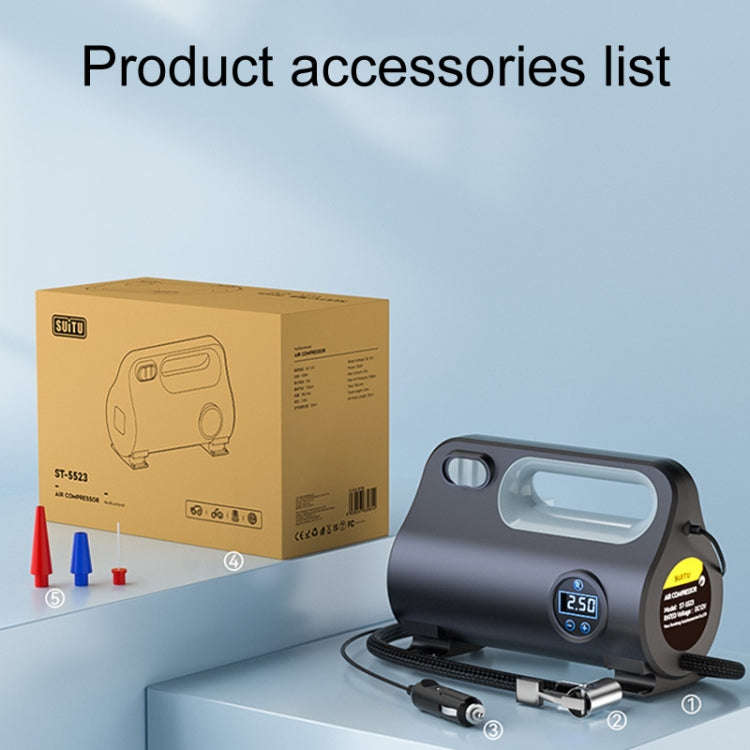 SUITU ST-5523 Vehicle Portable Pneumatic Pump With Cable Powerful Automobile Tire Inflator, Point...