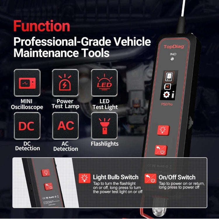 JDiag Mini Circuit Tester AC/DC Detection Multi-function Oscilloscope, P50 PRO
