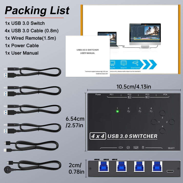 KC-KM434B USB3.0 4 Port USB Shared Device 4 Port Printer Sharing Device Keyboard Mouse Switch, KC...