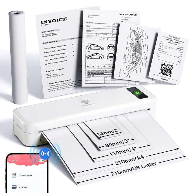 Phomemo M835  Wireless Bluetooth Thermal Printer Support Multi-Size Thermal Paper, M835
