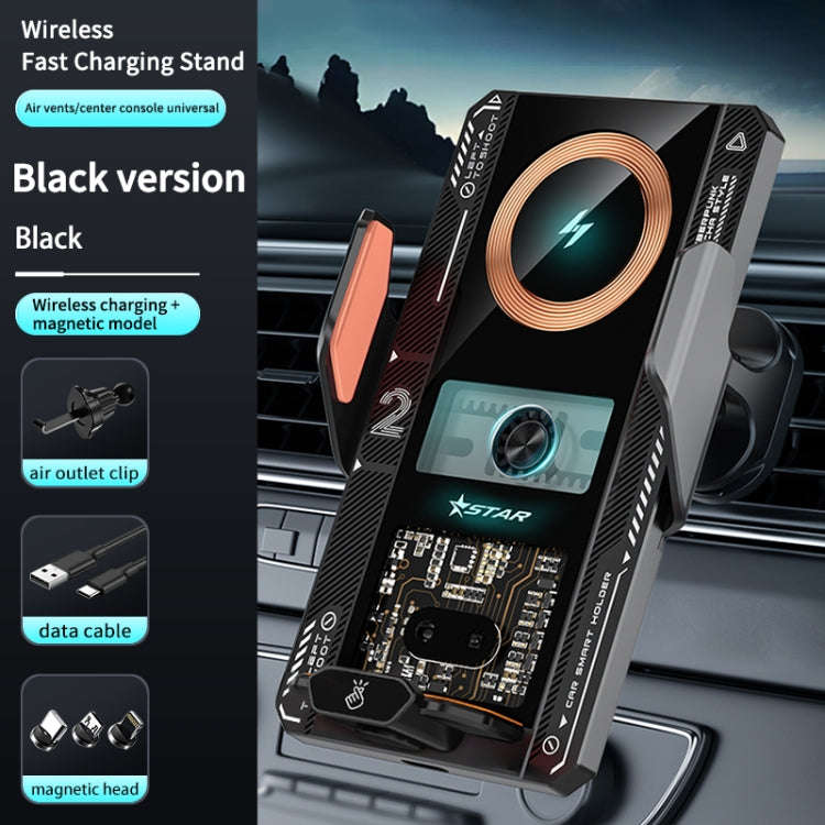 15W QI Protocol Wireless Car Charger Smart Induction Phone Holder, Black, Silver