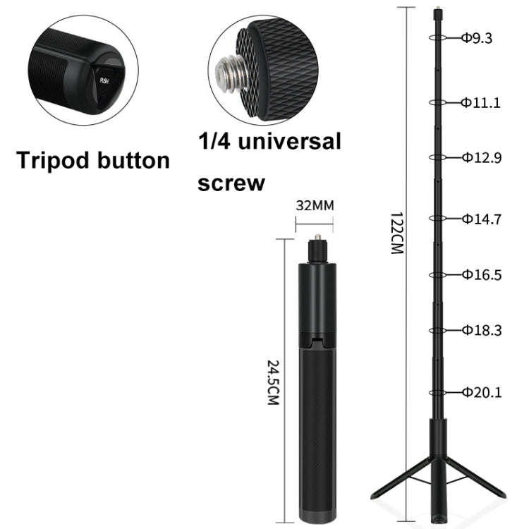 1.22m For Insta360 One X Retractable Integrated Camera Panoramic Invisible Selfie Stick Tripod, 1...