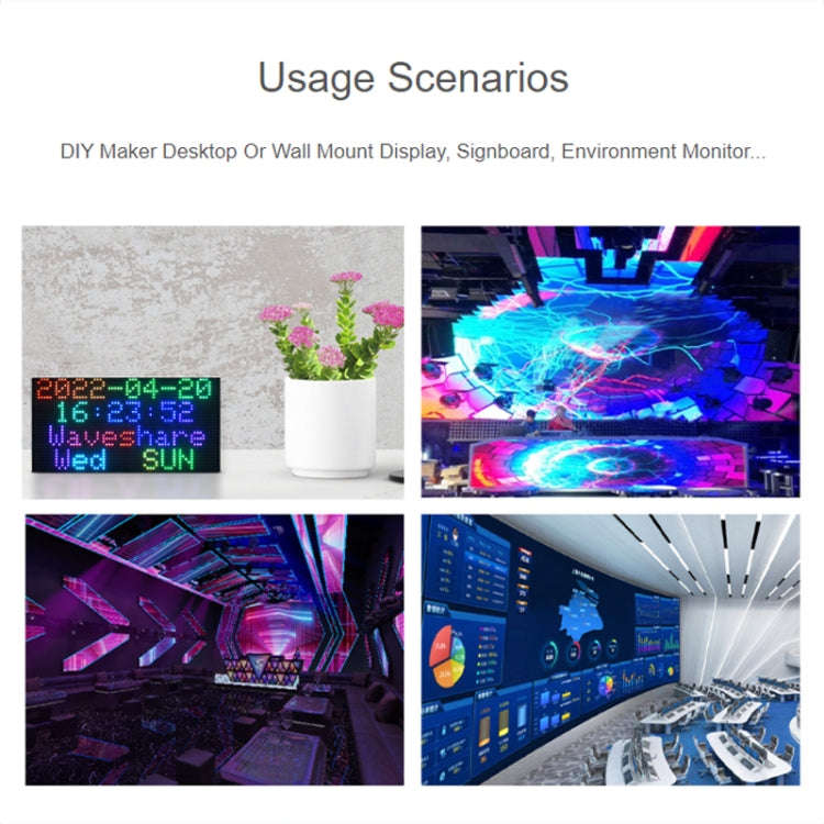 Waveshare RGB Full-color LED Matrix Panel, 5mm Pitch, 64x32 Pixels, Adjustable Brightness