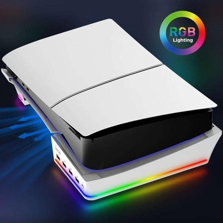 For Sony PS5 Slim IPEGA PG-P5S021 RGB Light Host Horizontal Stand With 4 USB HUBs, White