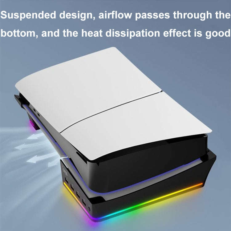 For Sony PS5 Slim IPEGA PG-P5S021 RGB Light Host Horizontal Stand With 4 USB HUBs, White